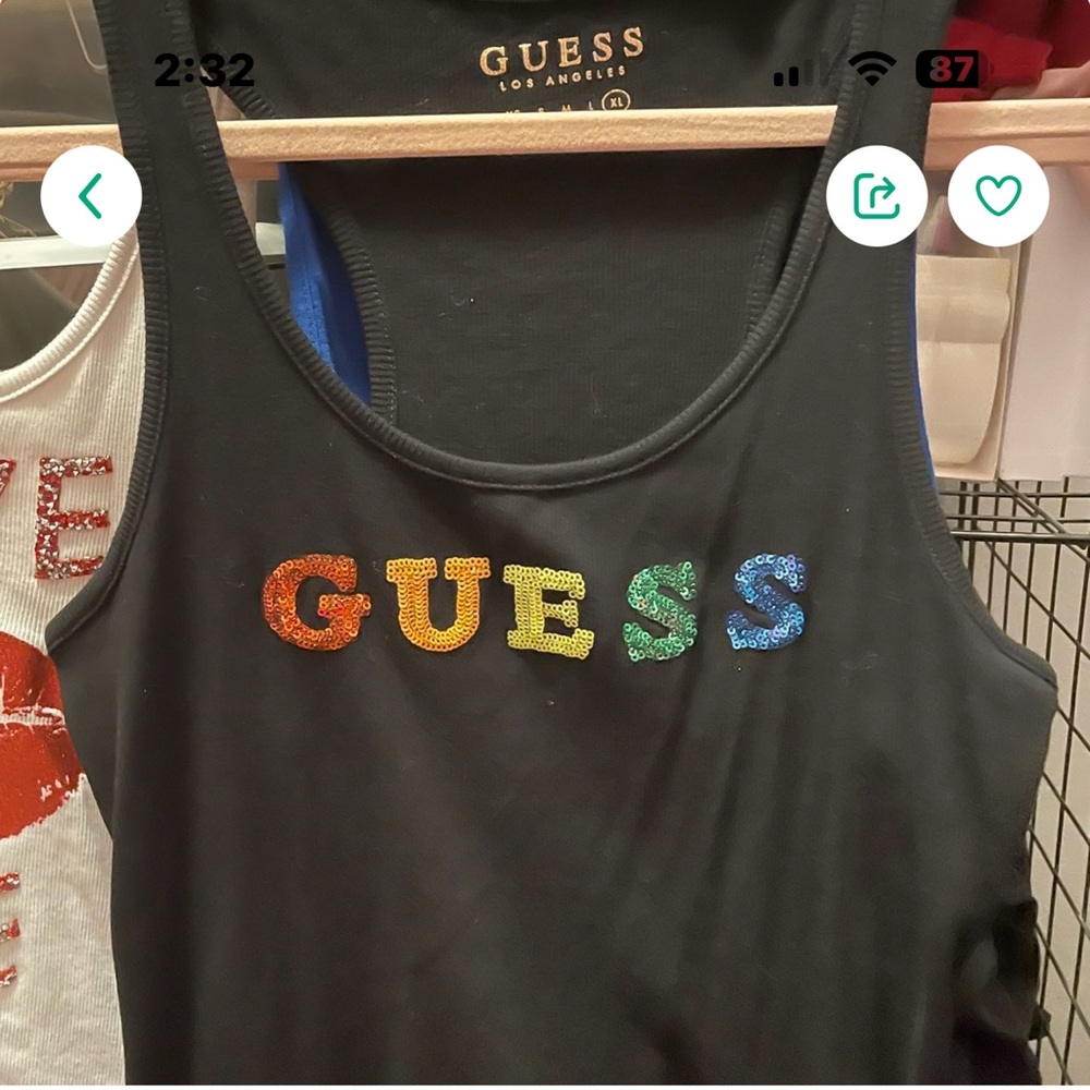 Black Tank Top with Rainbow Guess Logo